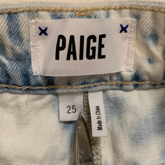 PAIGE Jean Skirt, Distressed Acid Washed Light Wash Denim, Raw Hem, Size 25 - Picture 11 of 15